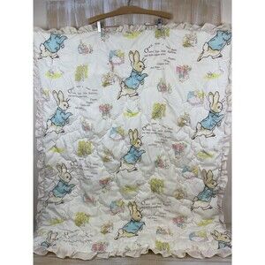 Vintage Quiltex Beatrix Potter Peter Rabbit Ruffled Reversible Crib Quilt *READ